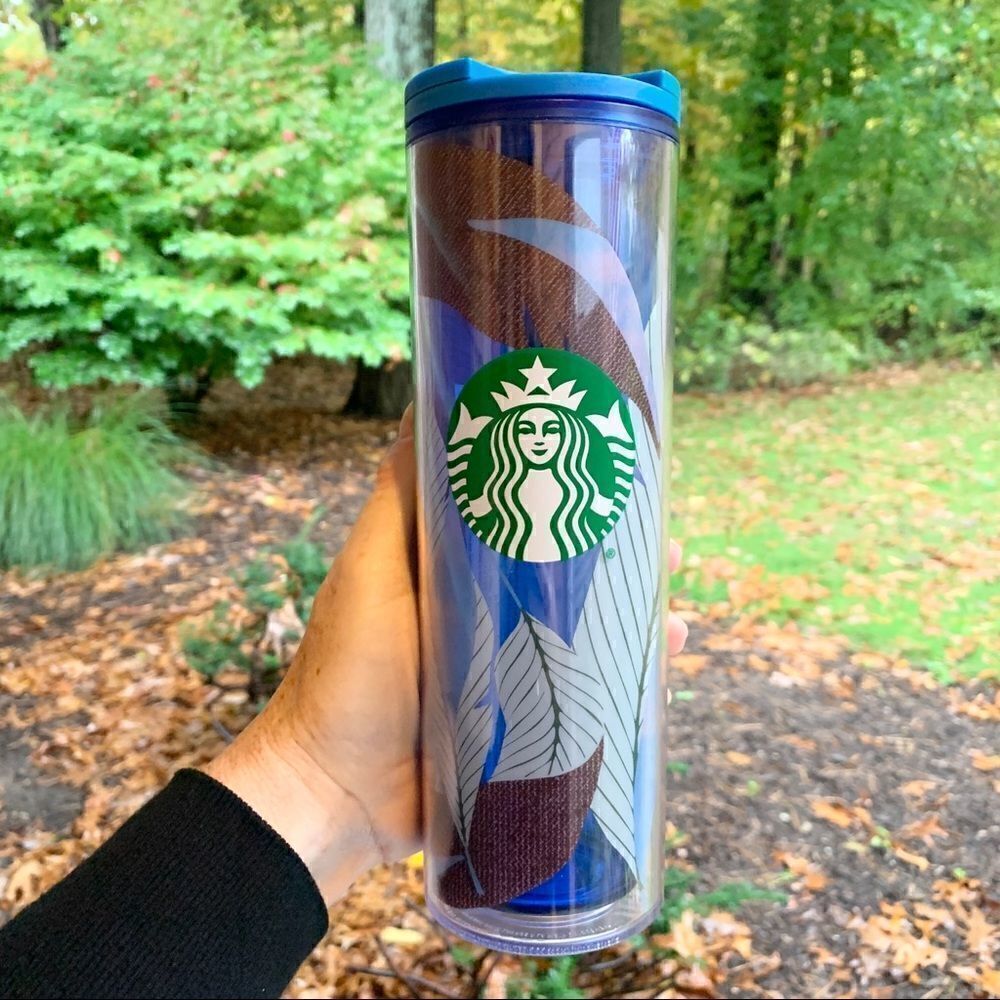 Starbucks Blue Feathers 16 oz Double Walled Acrylic Tumbler Hot or Cold Drinks